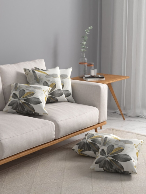 

ROSARA HOME Black & Grey Set of 5 Floral Square Cushion Covers