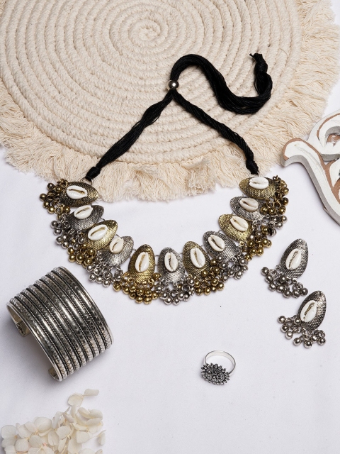 

TEEJH Oxidised Silver-Plated & Gold-Toned Shell-Studded Kaish Jewellery Gift Set