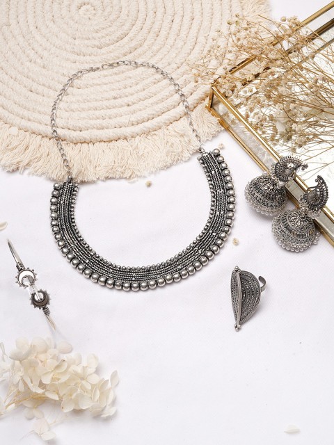 

TEEJH Oxidised Silver-Toned Jewellery Set