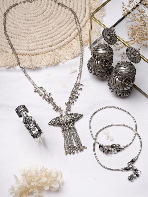 

TEEJH Oxidised Silver-Toned Jewellery Set