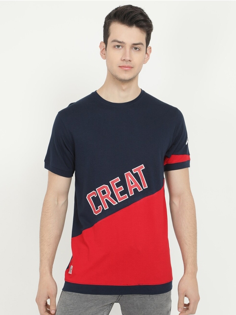 

V2 Value & Variety Men Navy Blue & Red Colourblocked Round Neck T-shirt