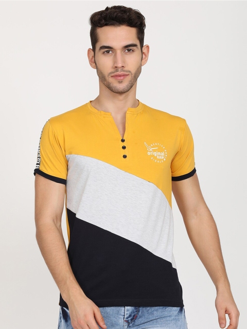 

V2 Value & Variety Men Multicoloured Colourblocked T-shirt, Mustard