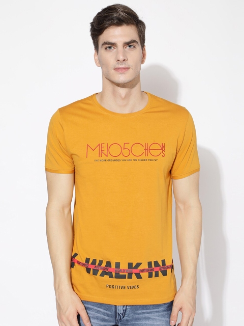 

V2 Value & Variety Men Mustard Yellow Typography Printed T-shirt