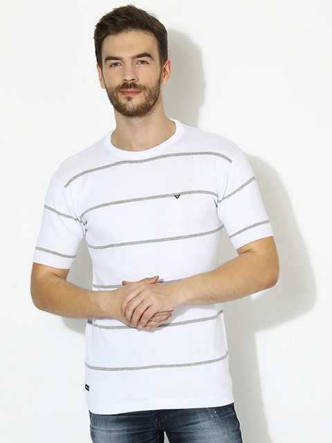 

V2 Value & Variety Men White Striped Round Neck T-shirt