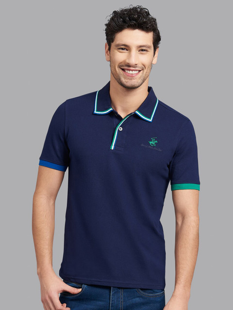 

Beverly Hills Polo Club Men Navy Blue Polo Collar T-shirt