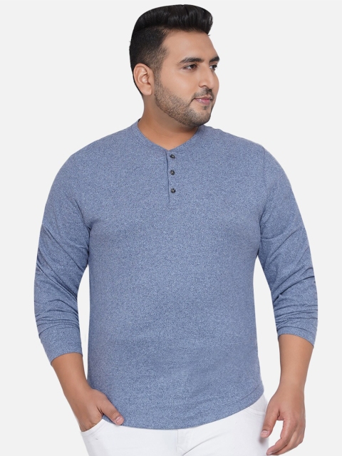 

Santonio Men Blue Henley Neck Cotton T-shirt