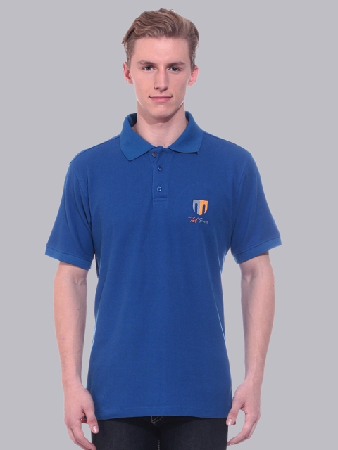 

Ted Smith Men Blue & Orange Brand Logo Printed Polo Collar Cotton T-shirt