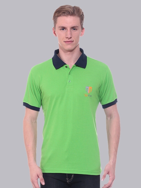 

Ted Smith Men Green & Orange Brand Logo Printed Polo Collar Cotton T-shirt