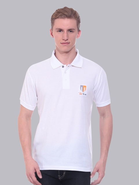

Ted Smith Men White & Orange Brand Logo Printed Polo Collar Cotton T-shirt