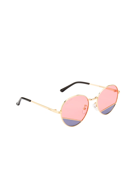 

Ted Smith Unisex Pink Lens & Gold-Toned Round Sunglasses with Polarised Lens