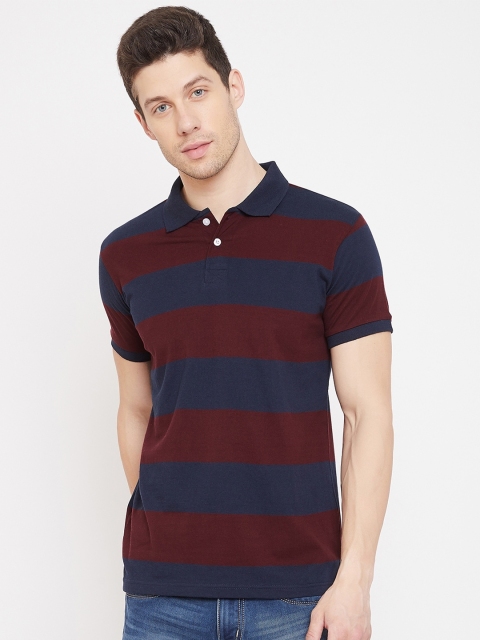 

THE MILLION CLUB Men Navy Blue Striped Polo Collar Pockets T-shirt