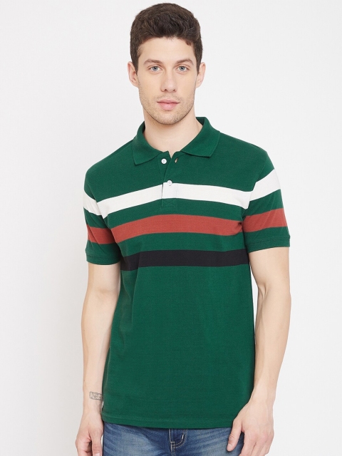 

THE MILLION CLUB Men Green & Red Striped Polo Collar T-shirt
