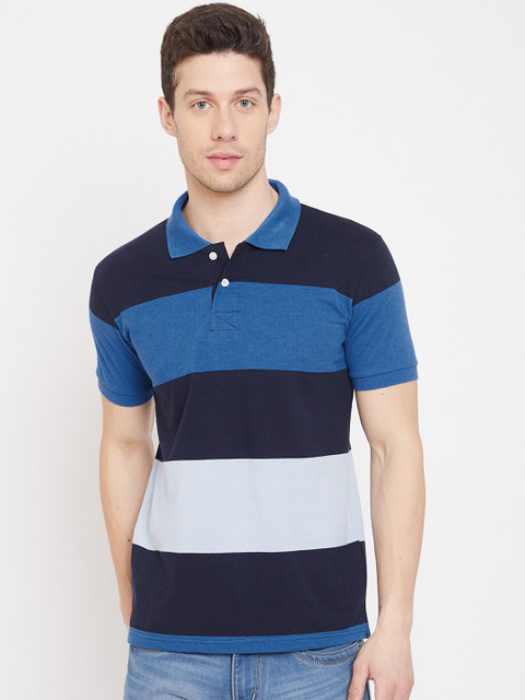 

THE MILLION CLUB Men Navy Blue & Blue Colourblocked Polo Collar T-shirt