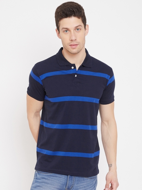 

THE MILLION CLUB Men Navy Blue Striped Polo Collar T-shirt