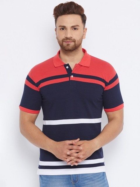 

THE MILLION CLUB Men Navy Blue & Red Colourblocked Polo Collar T-shirt