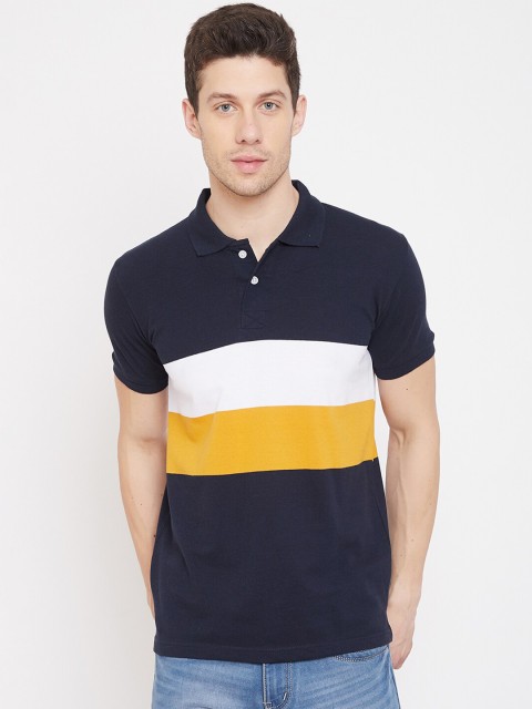 

THE MILLION CLUB Men Navy Blue Colourblocked Mandarin Collar T-shirt