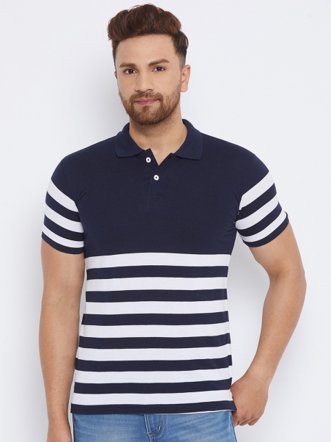 

THE MILLION CLUB Men Navy Blue & White Striped Polo Collar T-shirt