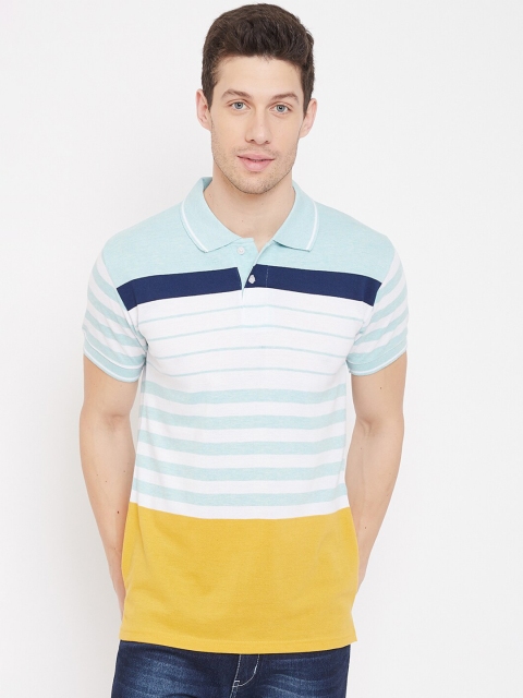 

THE MILLION CLUB Men Blue & Yellow Colourblocked Polo Collar T-shirt
