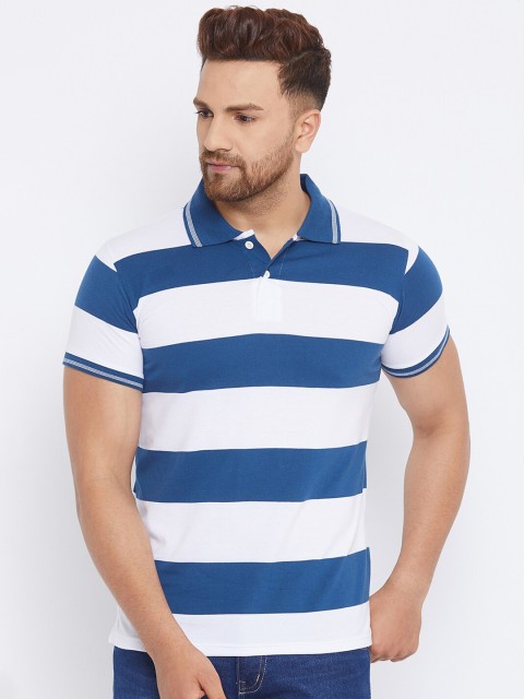 

THE MILLION CLUB Men Blue Striped Polo Collar T-shirt