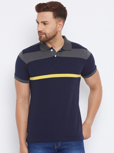 

THE MILLION CLUB Men Navy Blue Colourblocked Polo Collar Pockets T-shirt