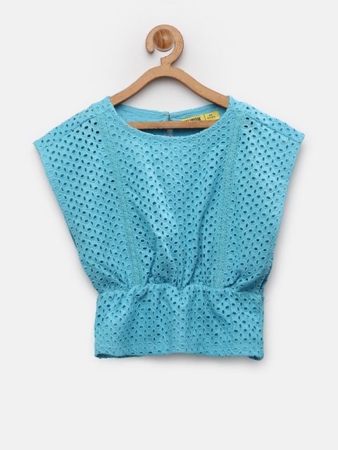 

NYNSH Girls Blue Schiffli Cinched Waist Top
