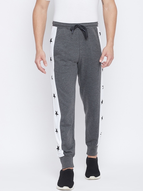 

THE MILLION CLUB Men Charcoal Grey & White Colourblocked Joggers
