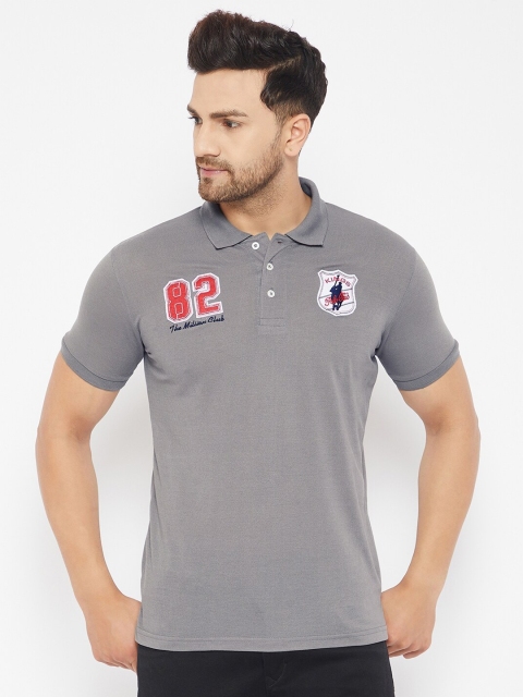 

THE MILLION CLUB Men Grey & Red Polo Collar Applique T-shirt