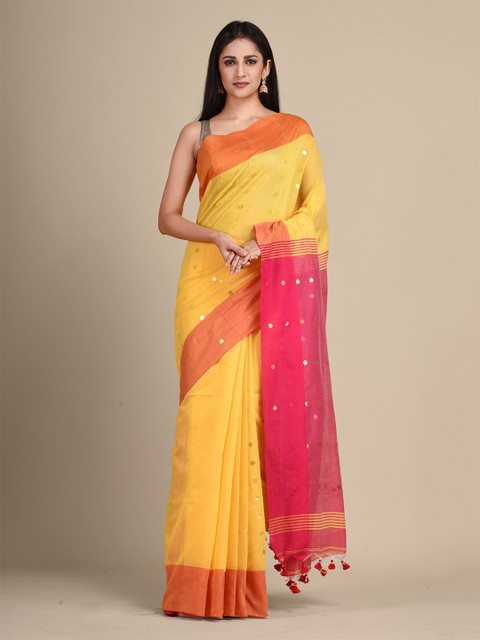 

Arhi Yellow & Magenta Embellished Saree