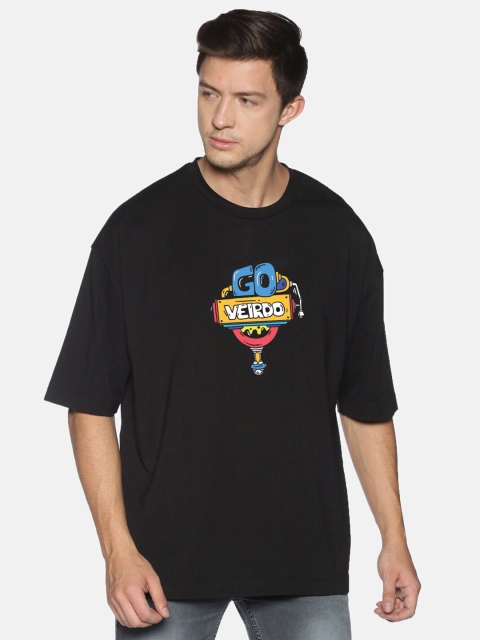 

VEIRDO Men Black Printed Over-Sized T-shirt