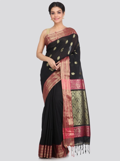 

PinkLoom Black & Magenta Woven Design Zari Pure Cotton Saree