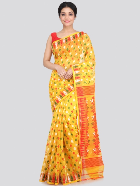 

PinkLoom Yellow & Red Woven Design Pure Cotton Jamdani Saree