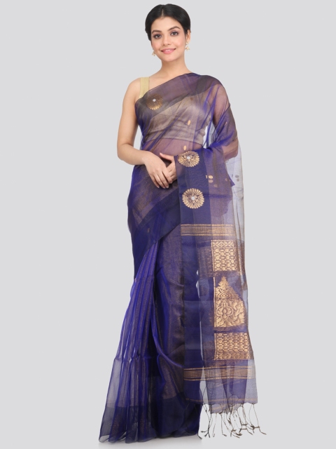 

PinkLoom Blue & Gold-Toned Ethnic Motifs Zari Silk Blend Saree