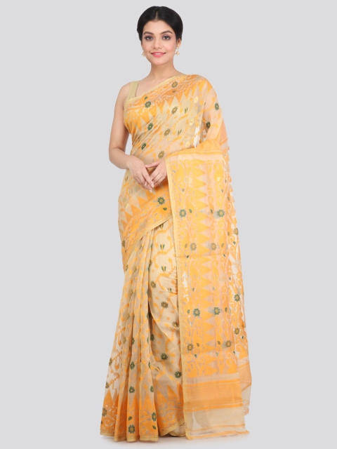 

PinkLoom Beige & Yellow Woven Design Pure Cotton Jamdani Saree