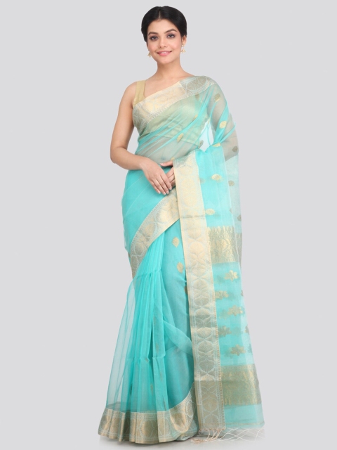 

PinkLoom Turquoise Blue & Gold-Toned Ethnic Motifs Zari Silk Blend Saree