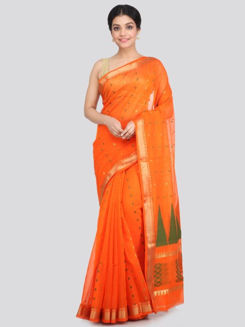 

PinkLoom Orange & Green Woven Design Zari Saree