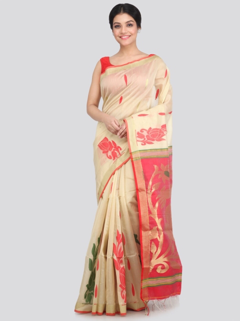 

PinkLoom Beige & Red Woven Design Zari Saree