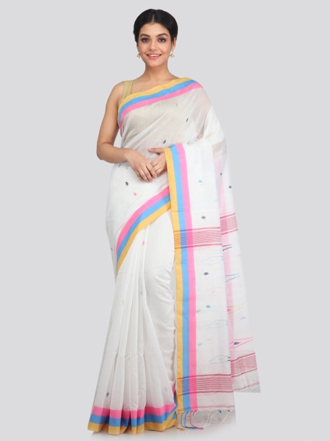 

PinkLoom White & Pink Woven Design Saree