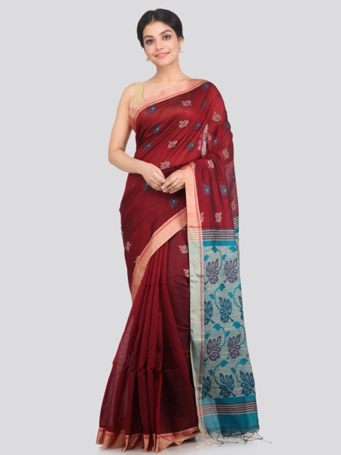 

PinkLoom Maroon & Blue Floral Woven Design Saree