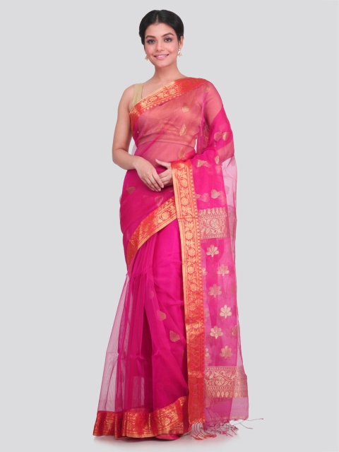 

PinkLoom Pink & Gold-Coloured Ethnic Motifs Zari Silk Blend Saree