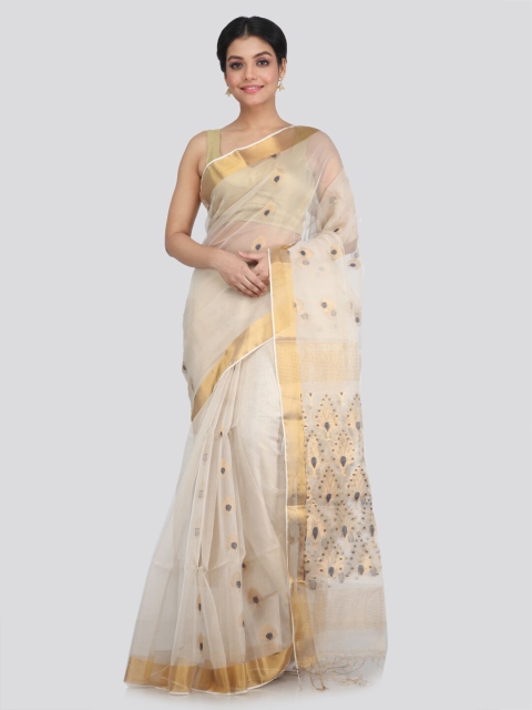 

PinkLoom Beige & Gold-Toned Woven Design Zari Silk Blend Saree