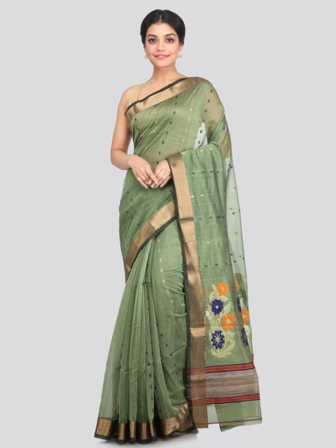 

PinkLoom Green & Gold-Coloured Ethnic Motifs Woven Zari Saree