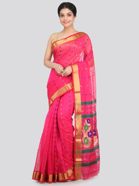

PinkLoom Pink & Gold-Toned Woven Design Zari Saree