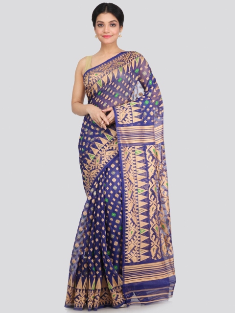 

PinkLoom Blue & Green Woven Design Pure Cotton Jamdani Saree