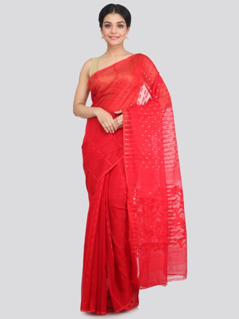 

PinkLoom Red & White Woven Design Pure Cotton Jamdani Saree