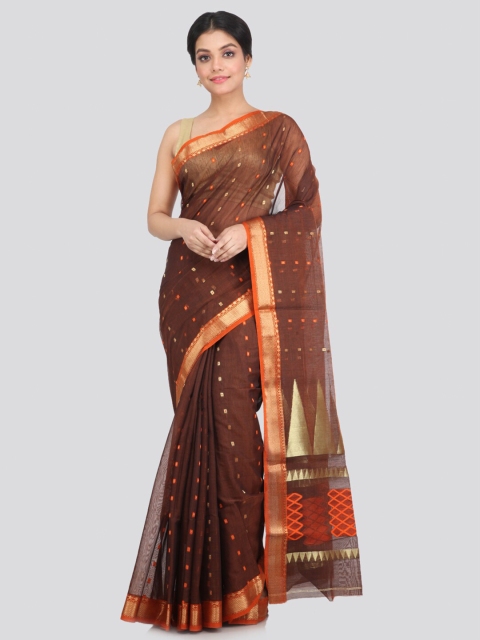 

PinkLoom Brown & Gold-Toned Woven Design Zari Saree