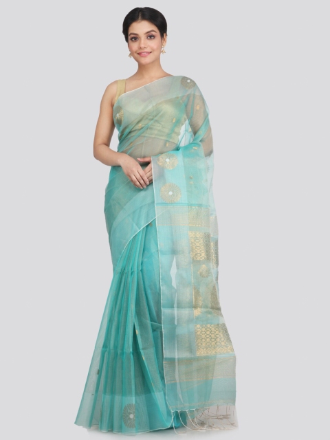 

PinkLoom Turquoise Blue & Gold-Toned Woven Design Zari Silk Blend Saree