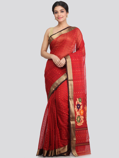 

PinkLoom Maroon & Green Floral Zari Saree