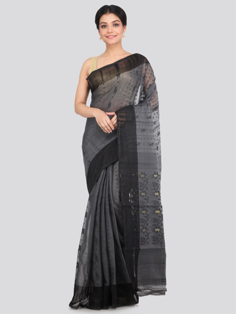 

PinkLoom Grey & Black Woven Design Pure Cotton Jamdani Saree