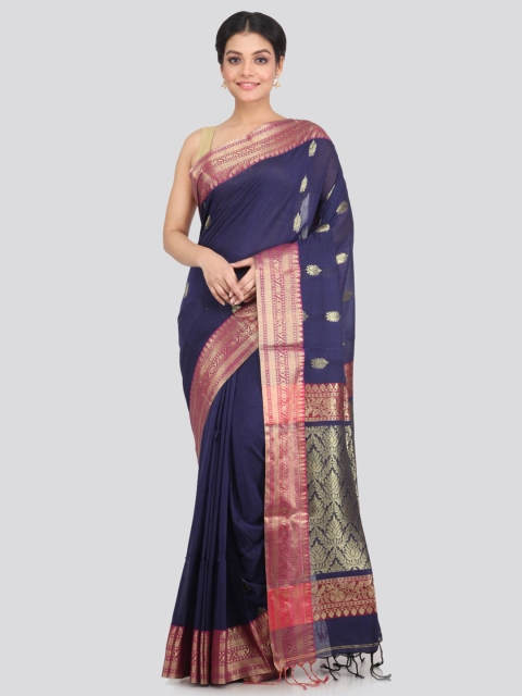 

PinkLoom Blue & Fuchsia Woven Design Zari Pure Cotton Saree