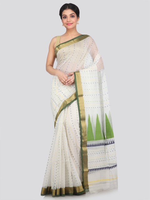 

PinkLoom Off White & Green Woven Design Zari Saree